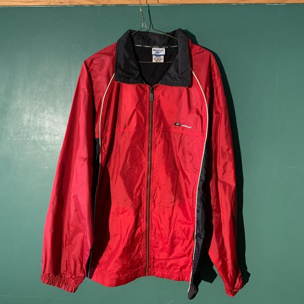 Reebok Vintage 90s Windbreaker Jacket Mens Large Red Black Retro Bomber Zip Up